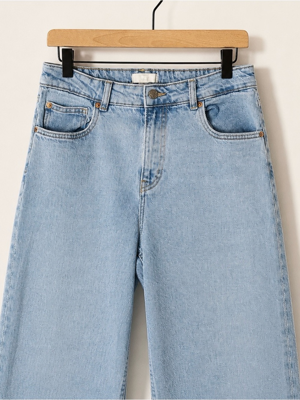 H&M Light Wash Wide Leg Jeans Women’s Size 10 High Rise Stretch Denim - Picture 3 of 8